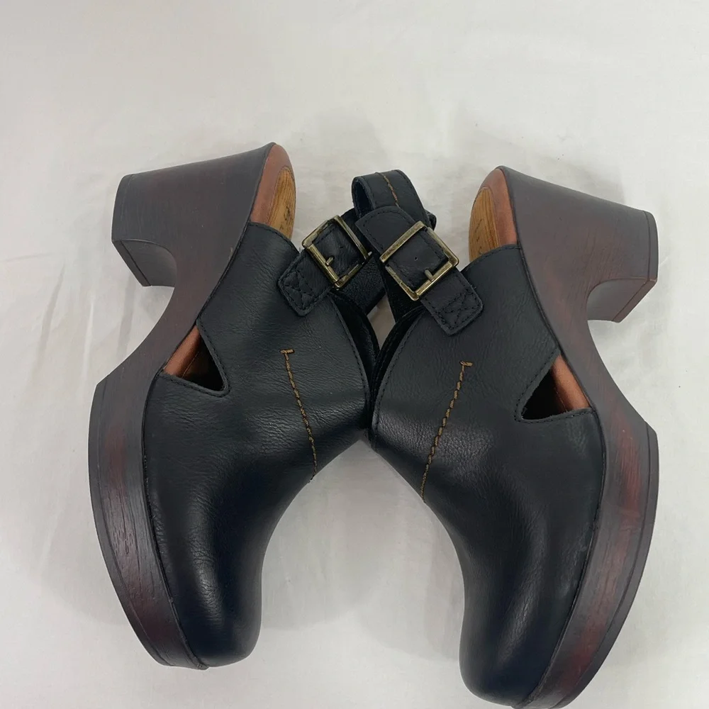 BOC Born Black Leather Clog Heels Womens 10M Slingback Platform Comfort Shoes - Picture 4 of 9